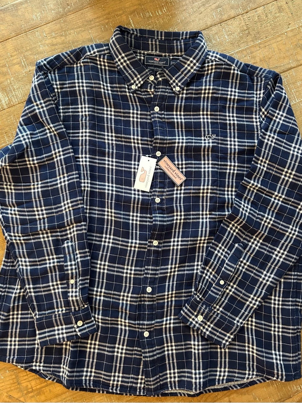 Vineyard Vines Navy and White Plaid Button-Down Shirt